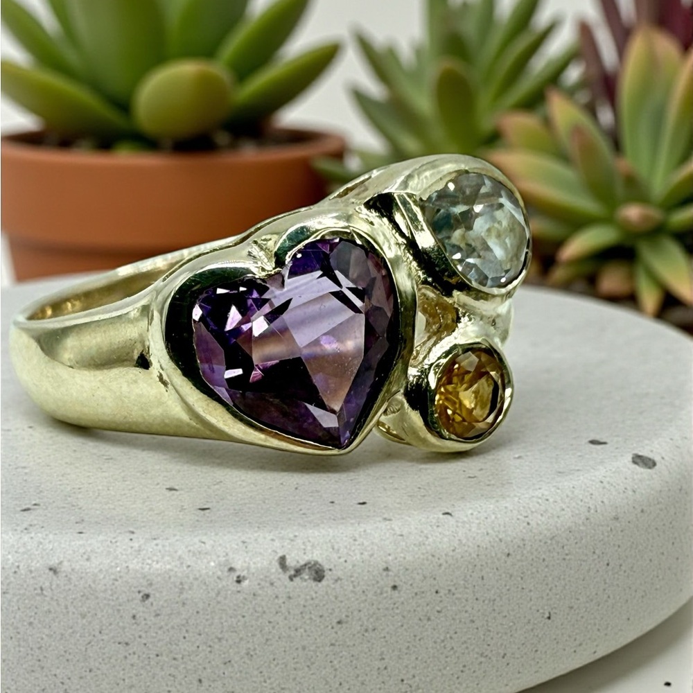 Sterling Silver Multi-Gemstone Ring – Amethyst, Citrine & Topaz – Size 6